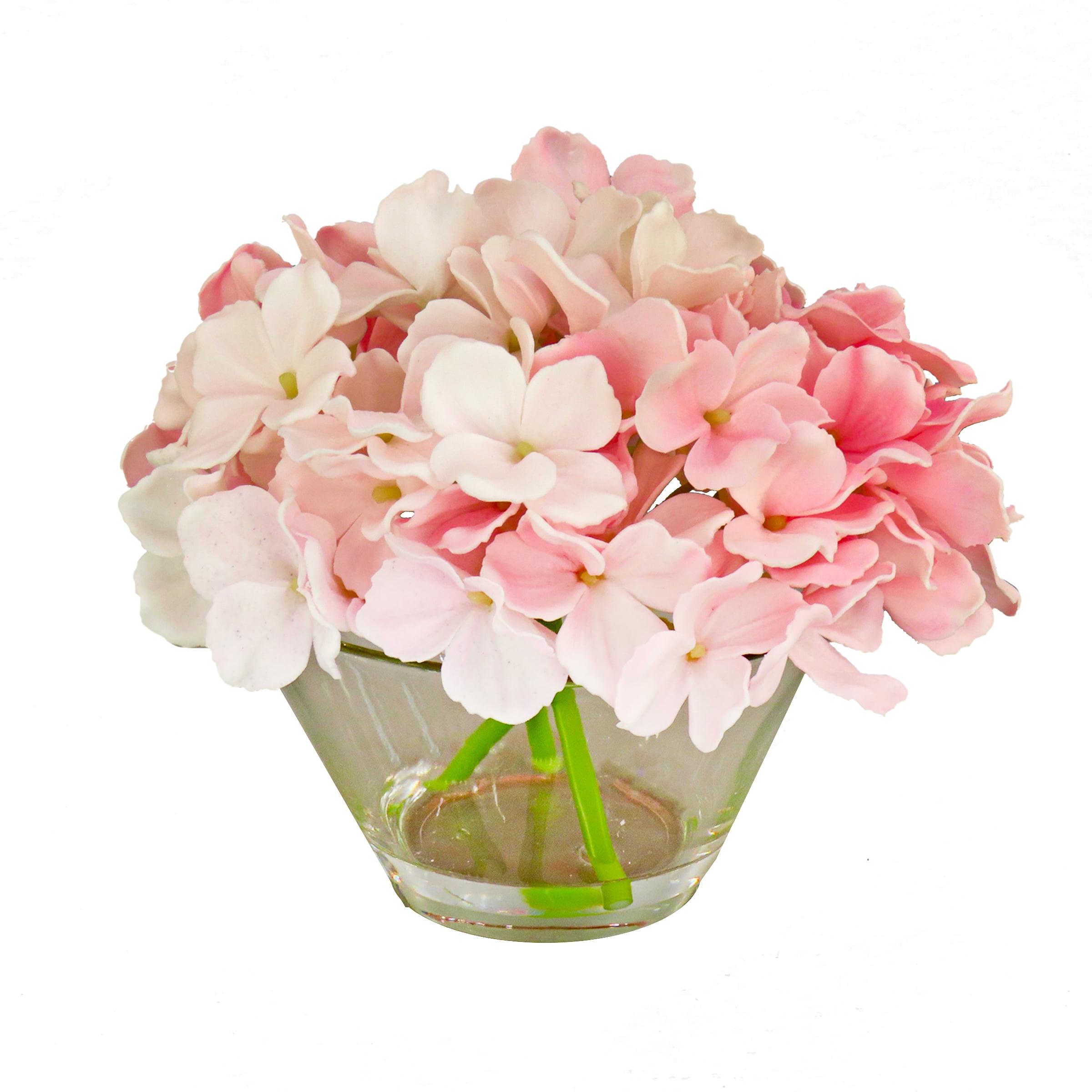 8" Light Pink Hydrangea Bouquet in Glass Vase