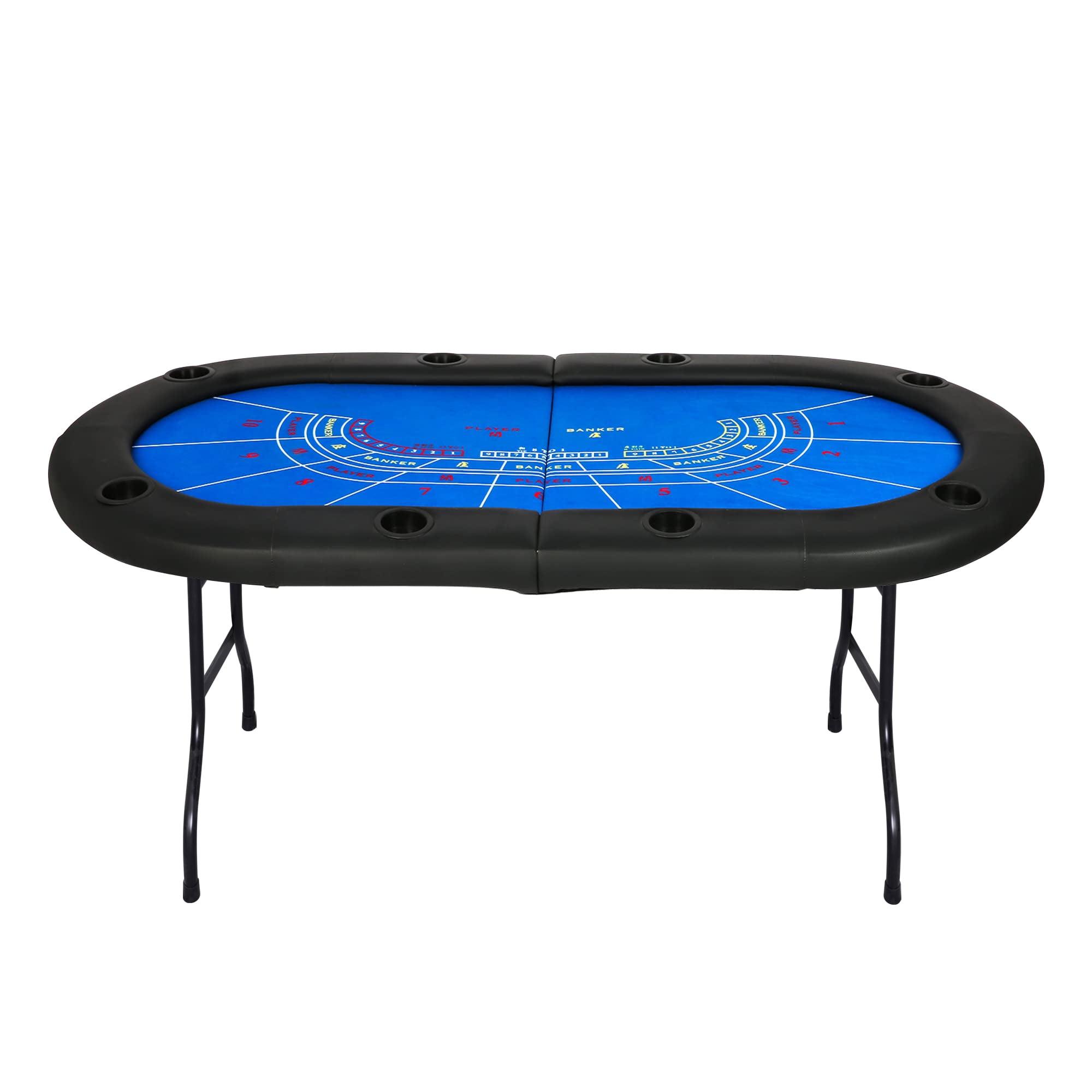 8-Player Blue Felt Foldable Poker Table with Padded Rails