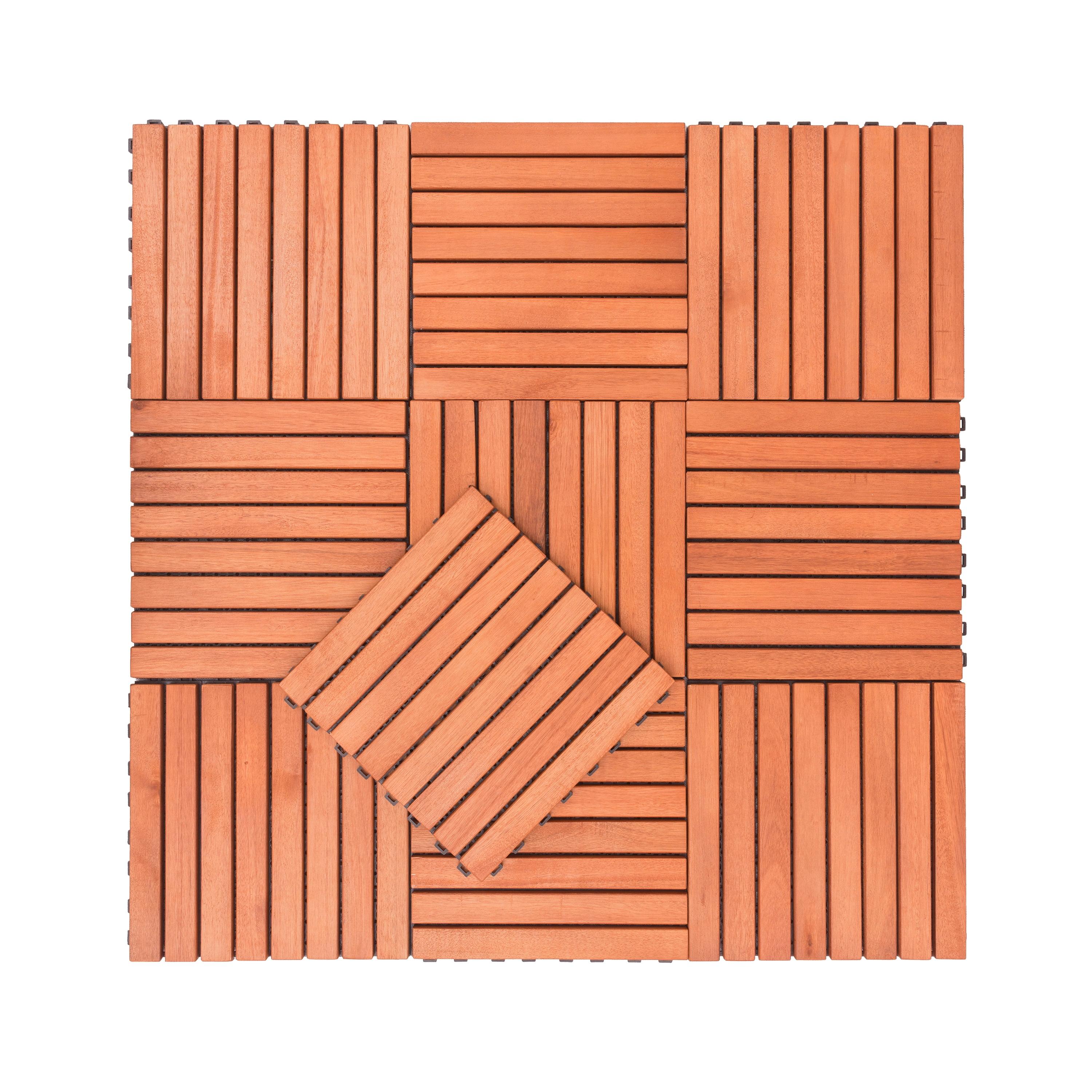 Reddish Brown Eucalyptus Wood Interlocking Deck Tiles (11'' x 11'' Set of 10)