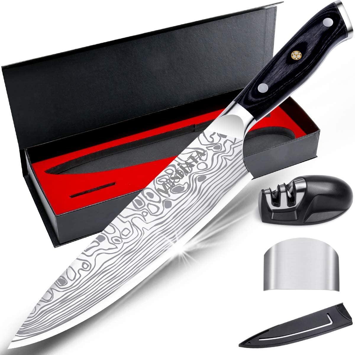 8-Inch Silver Stainless Steel Professional Chef's Knife with Accessories