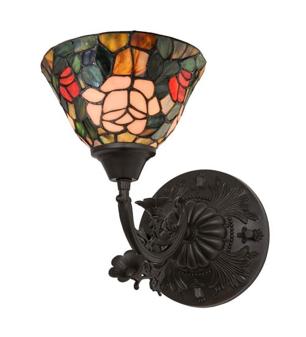 Tiffany Rosebush Stained Glass 14" Bronze Black Sconce