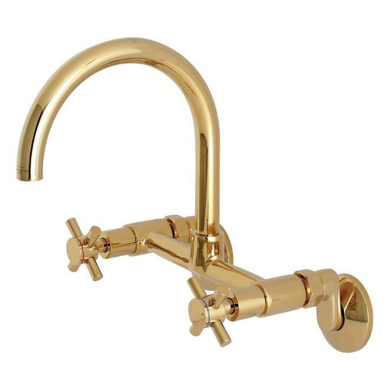 Concord Polished Brass Modern Wall Mount Kitchen Faucet with Cross Handles