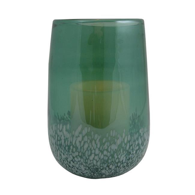 8-Inch Green and White Glass Tabletop Hurricane Candle Holder