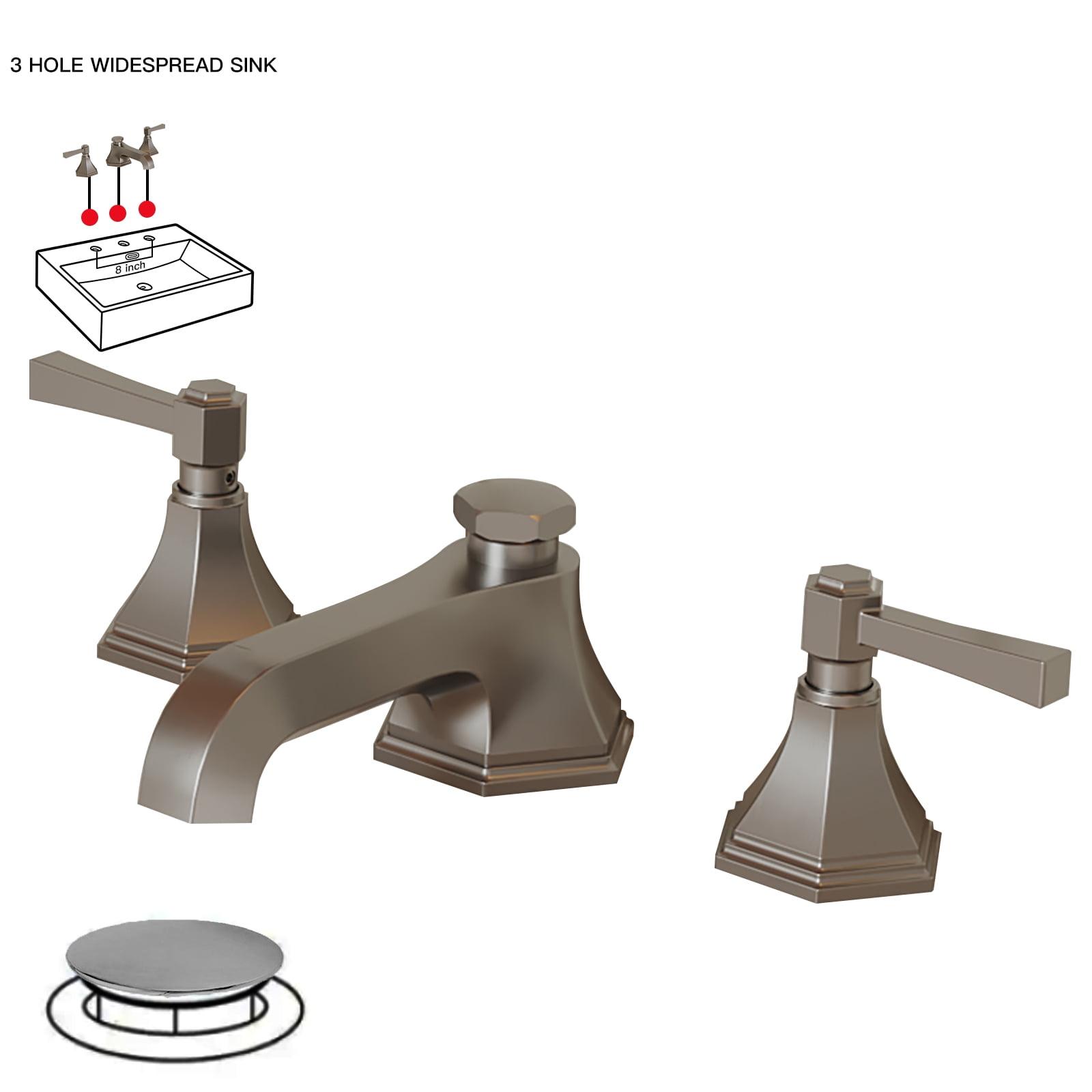 BWE 8 in. Widespread Double Handle 3 Hole Bathroom Faucet Water-Saving With Metal Drain