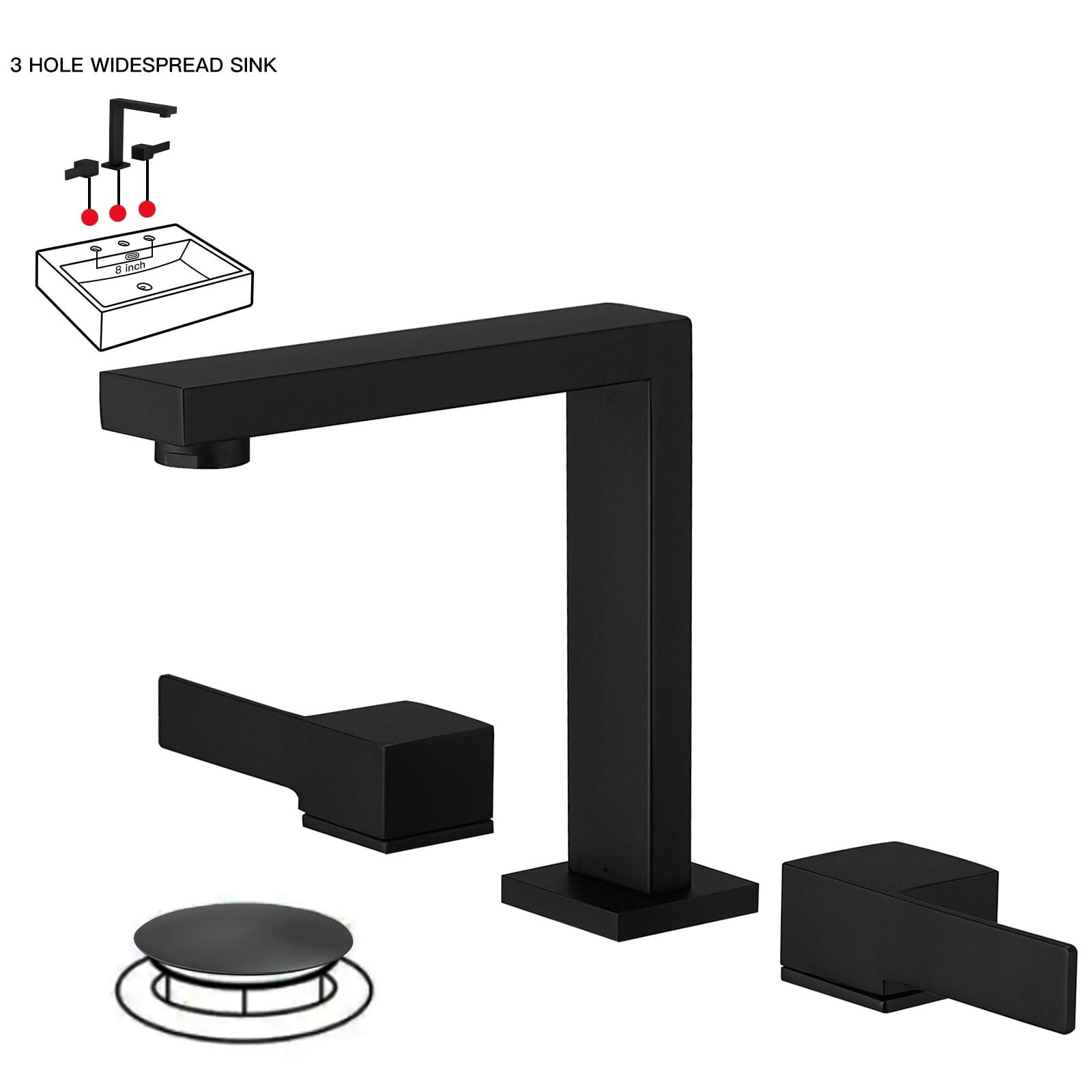 BWE 8 in. Widespread Double Handle Bathroom Faucet Water-Saving With Drain Kit In Matte Black