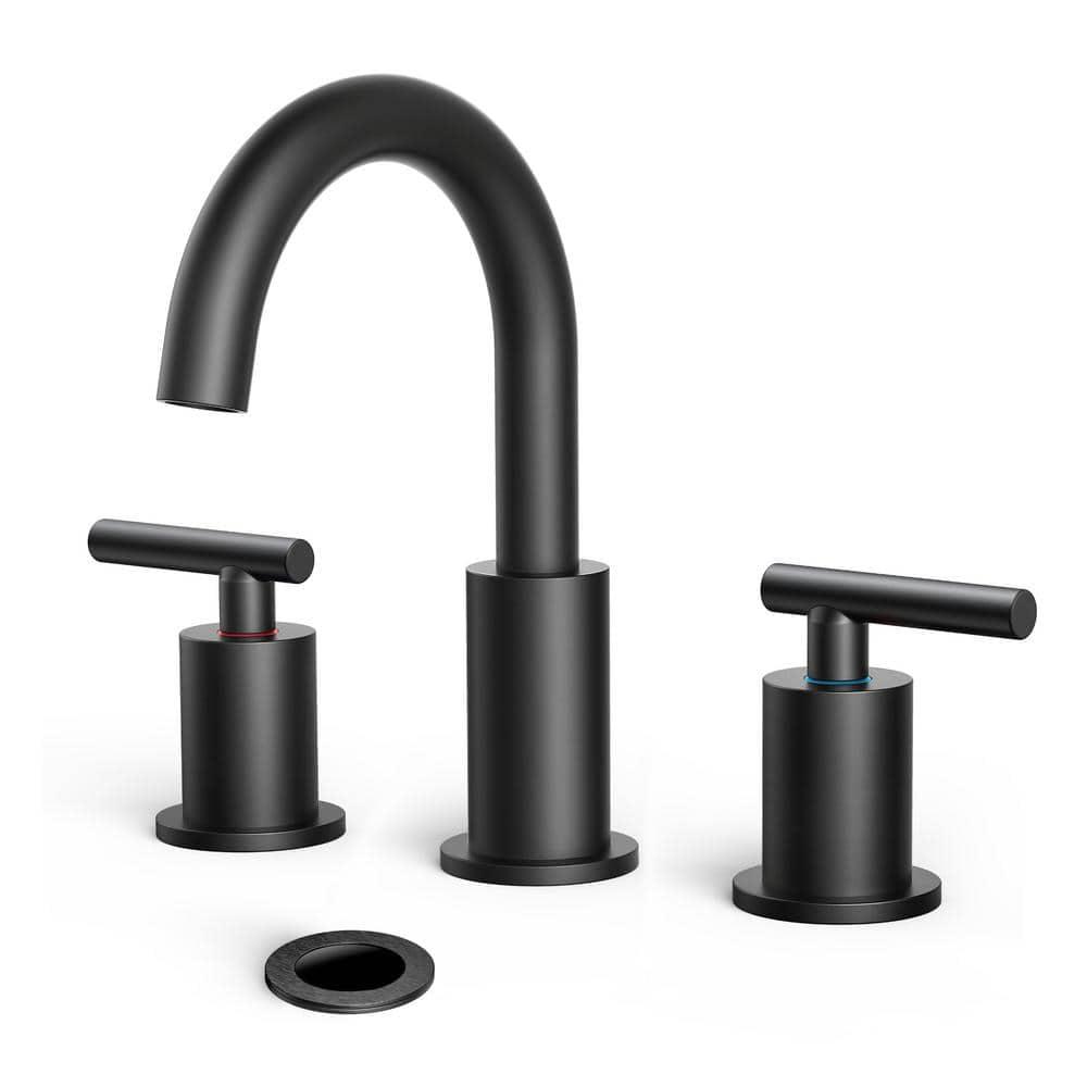 Matte Black 8 in. Widespread Double Handle High-Arc Bathroom Faucet