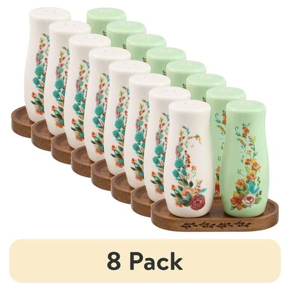The Pioneer Woman Painted Meadow 3 Pieces Salt & Pepper Shakers with Acacia Wood Tray Set