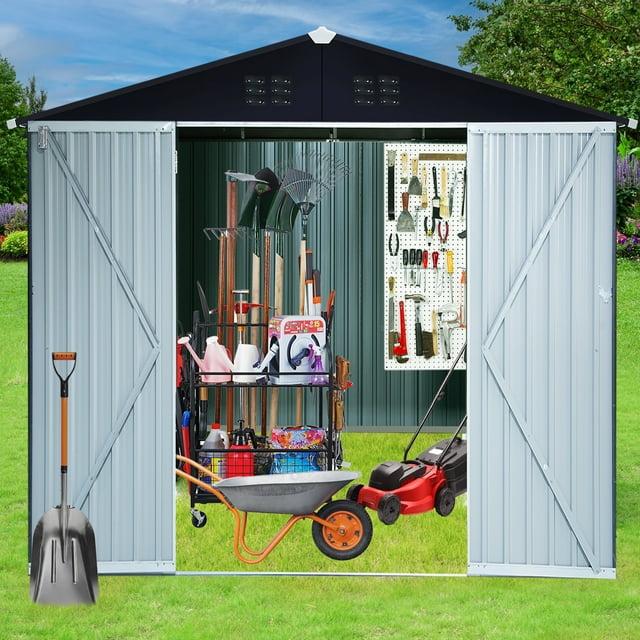 JBLCC Metal Galvanized Steel Garden Storage Shed with Lockable Door, 119" x 98" x 76", Black