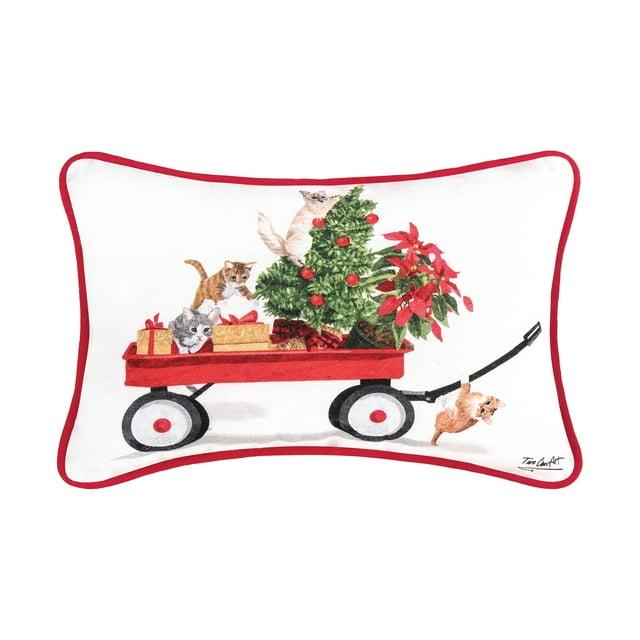 C&F Home Kittens Pulling Christmas Tree and Presents in Red Wagon Printed Throw Accent Pillow