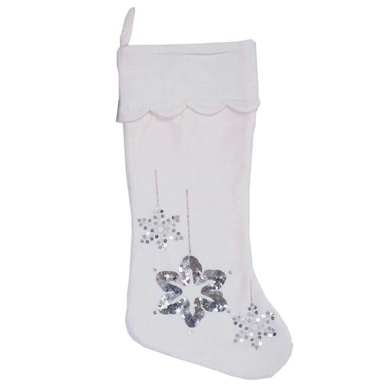 White Cotton Velvet Christmas Stocking with Silver Sequins