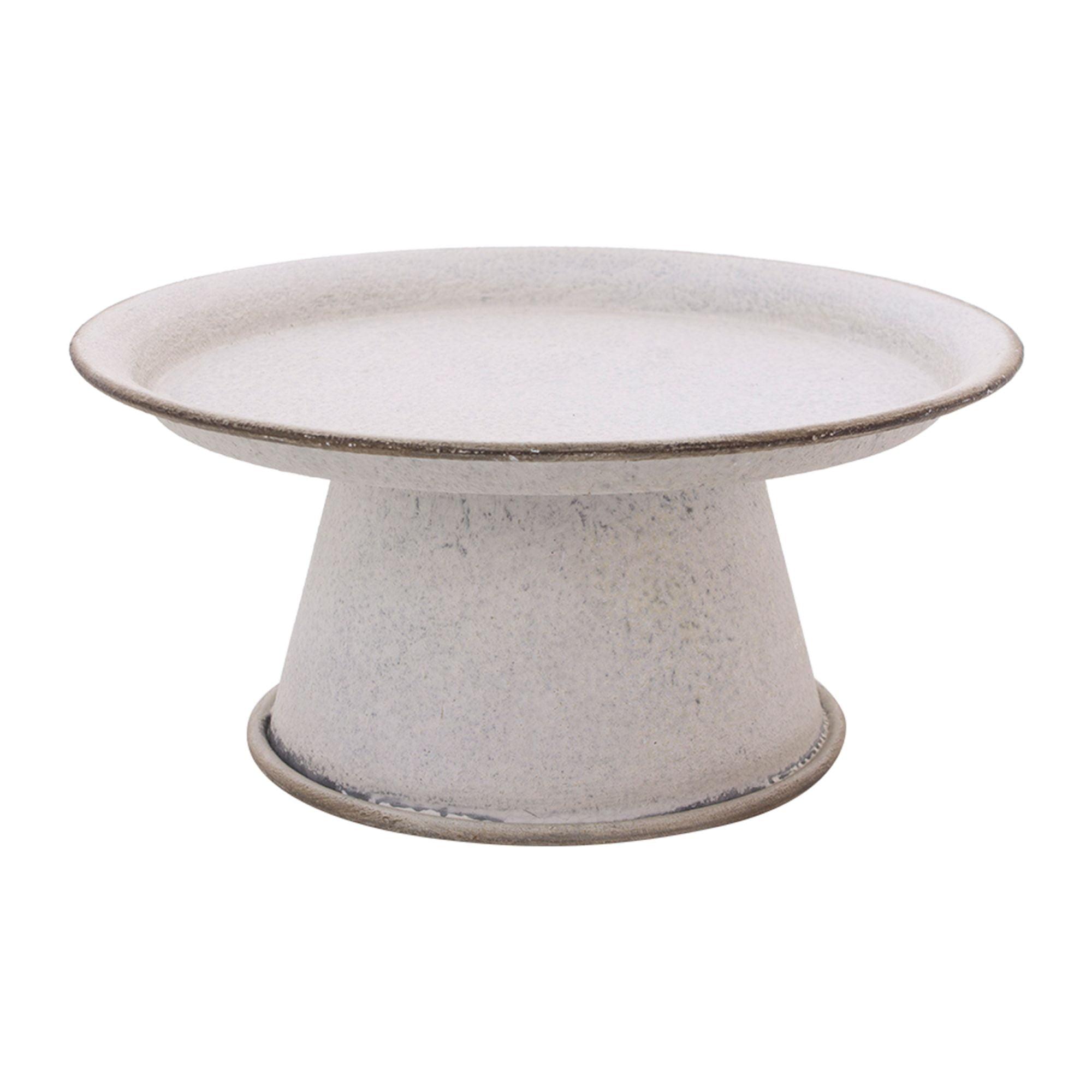 Ivory White Distressed Metal Round Tray