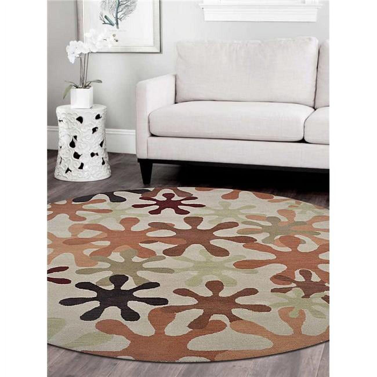 Alfombra Redonda Floral de Lana Tejida a Mano de 8 x 8 Pies, Color Crema