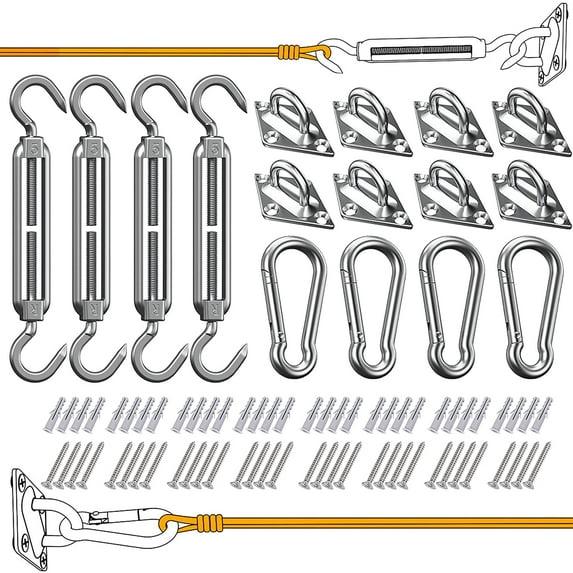 80 Pcs Sun Shade Sail Hardware Kit 5 inch 304 Stainless Steel for Rectangular/Square/Triangle Sun Shade Sail Installation Lawn and Garden, Heavy Duty Anti-Rust Sail Shade Hardware Kit