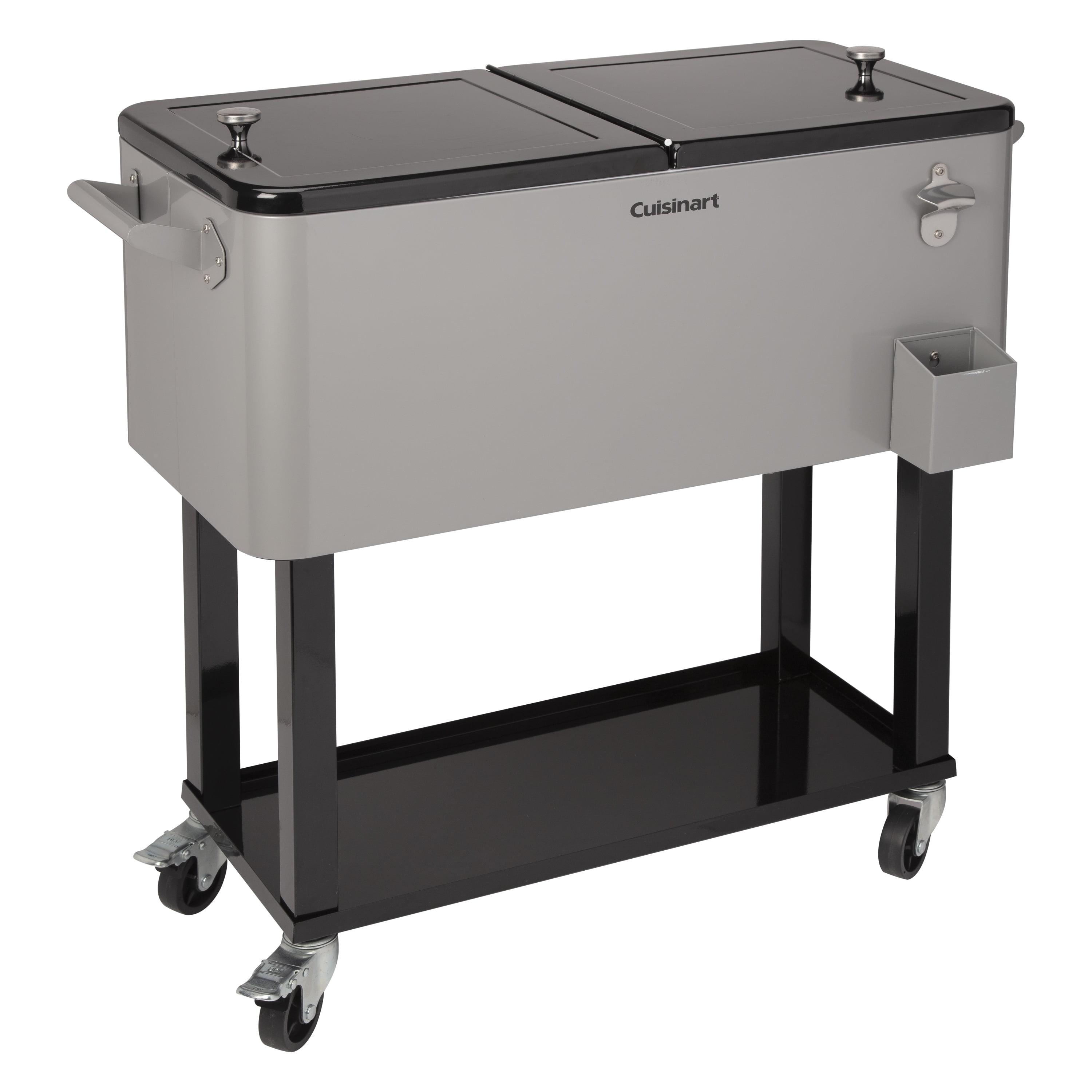 Cuisinart 80Qt Outdoor Cooler Cart: Stainless Steel Patio Beverage Stand with Dual Lids, Wheels, Cap Opener