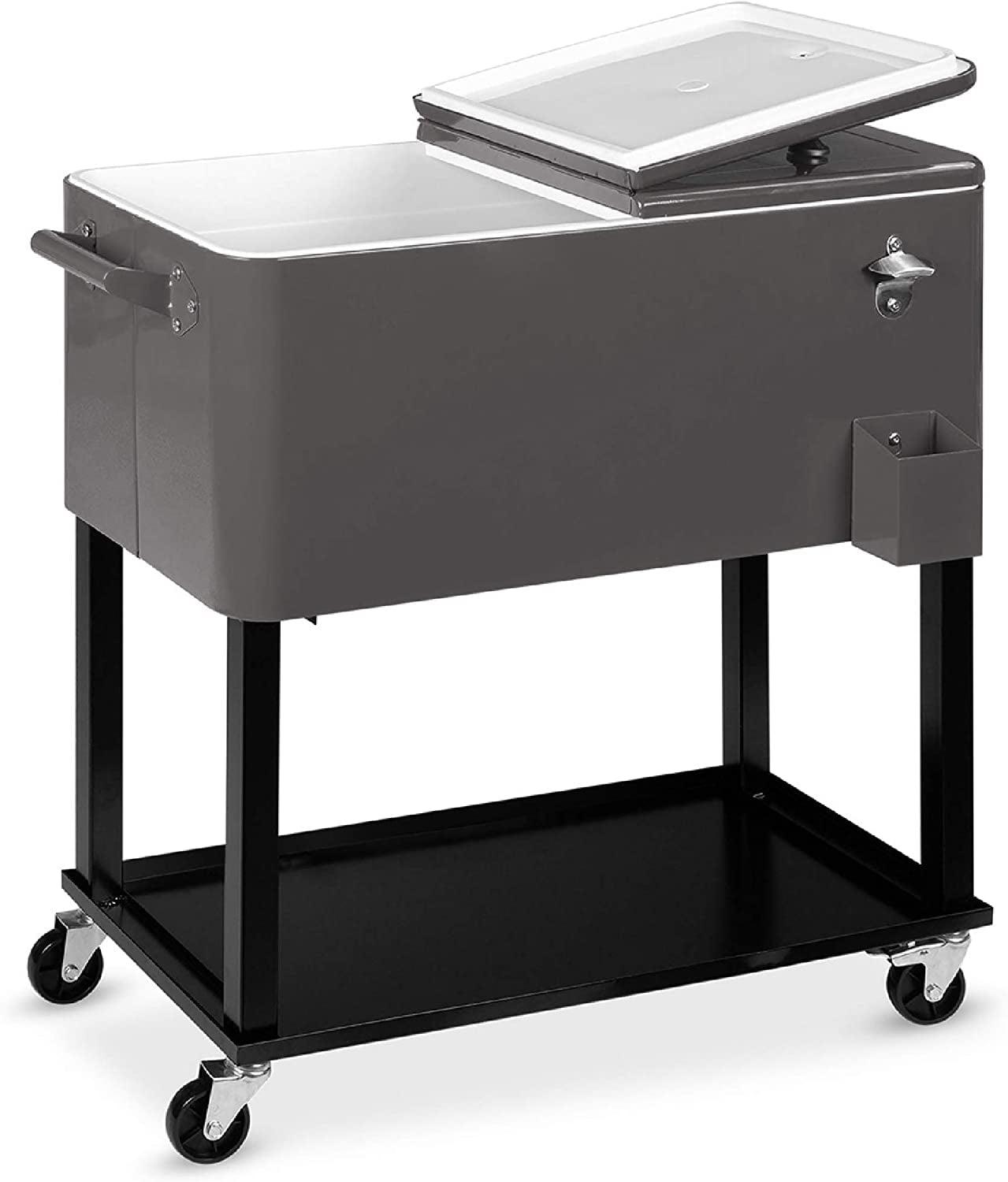 Best Choice Products 80qt Steel Rolling Cooler Cart w/ Bottle Opener, Catch Tray, Drain Plug, Locking Wheels