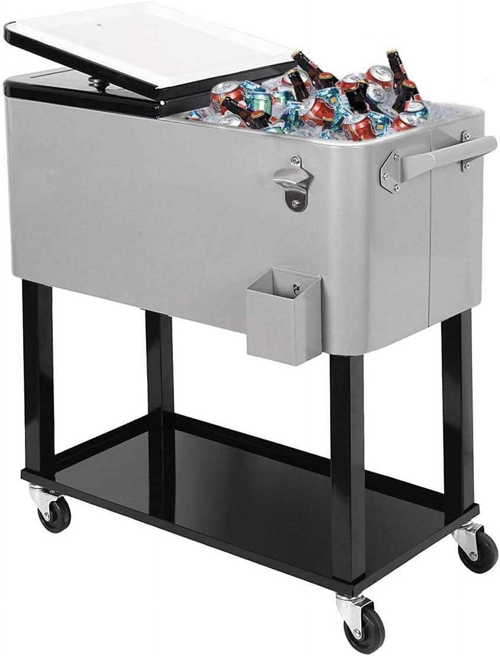 Portable 80QT Rolling Cooler Cart Ice Chest for Outdoor Patio Deck Party