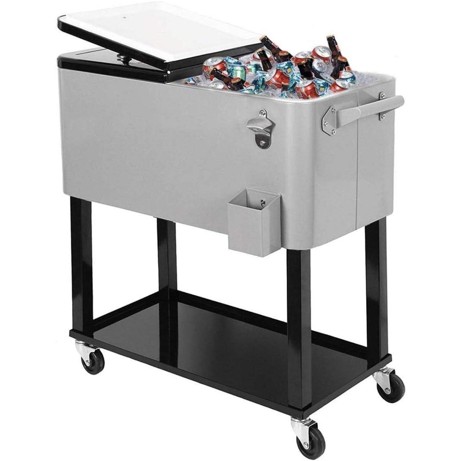 Portable 80QT Rolling Cooler Cart Ice Chest for Outdoor Patio Deck Party