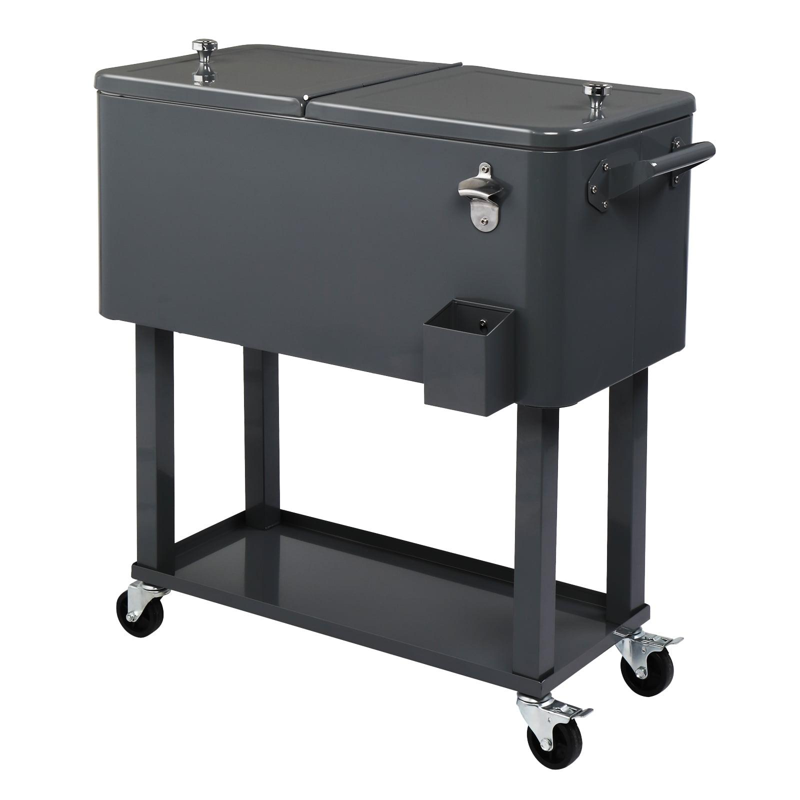 80QT Dark Grey Metal Rolling Chest Cooler with Detached Lid