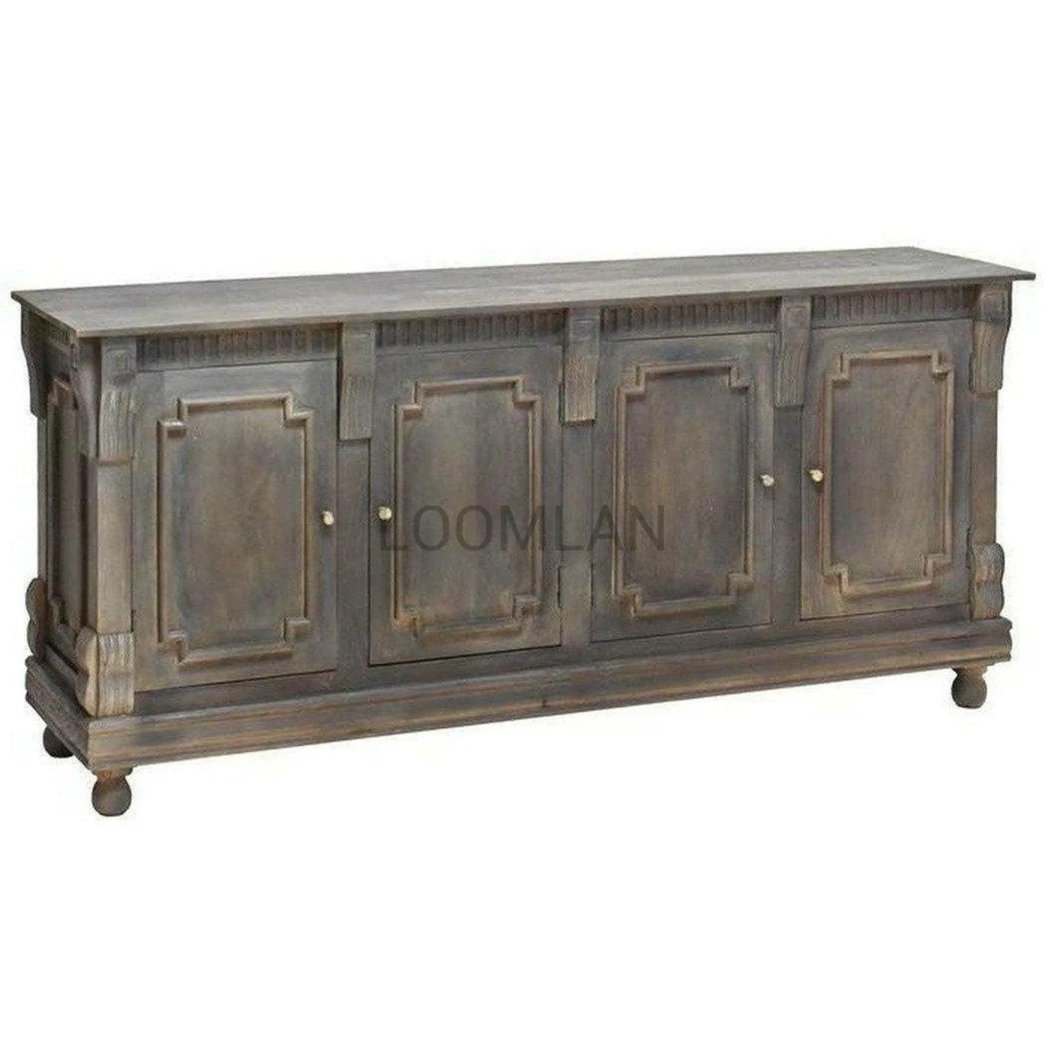 80" Heathered Stone Mango Wood Hand-Carved Sideboard Buffet