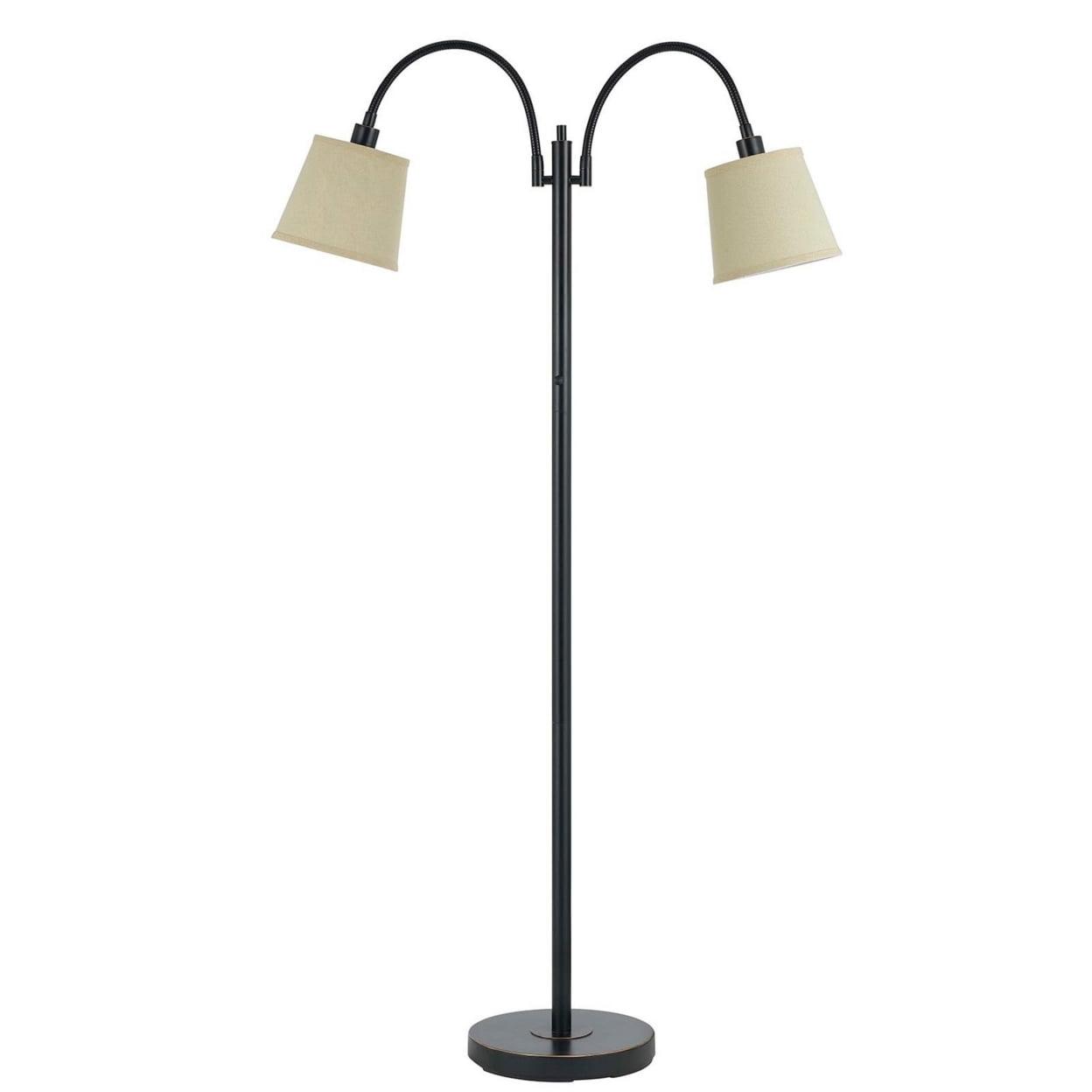 Dual Gooseneck Black Metal Floor Lamp with 3-Way Switch