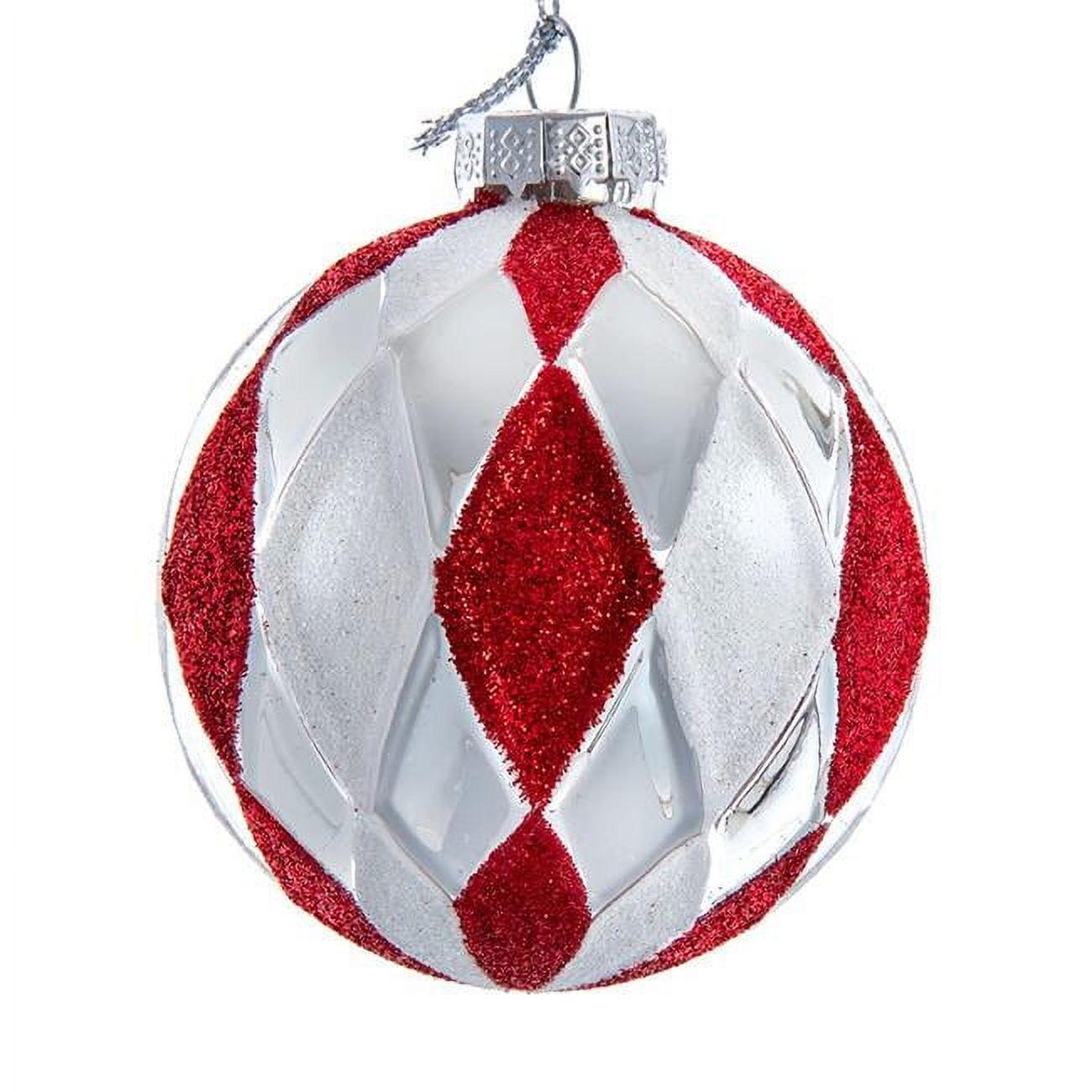 Kurt Adler 80MM Glass Red, White and Silver 6-Piece Ball Ornament Set