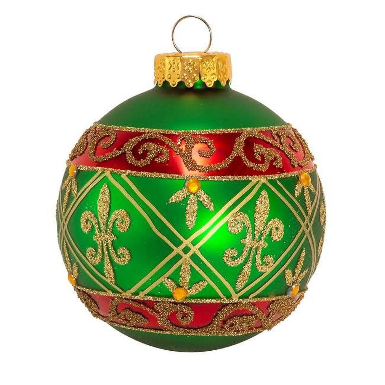 80mm Red and Green Glass Christmas Ornaments with Gold Design, Set of 6