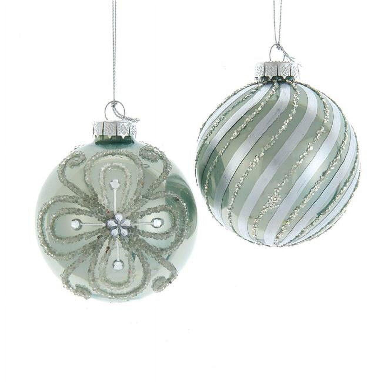 80MM Silver Blue Sequin Glass Ball Ornaments Set of 6