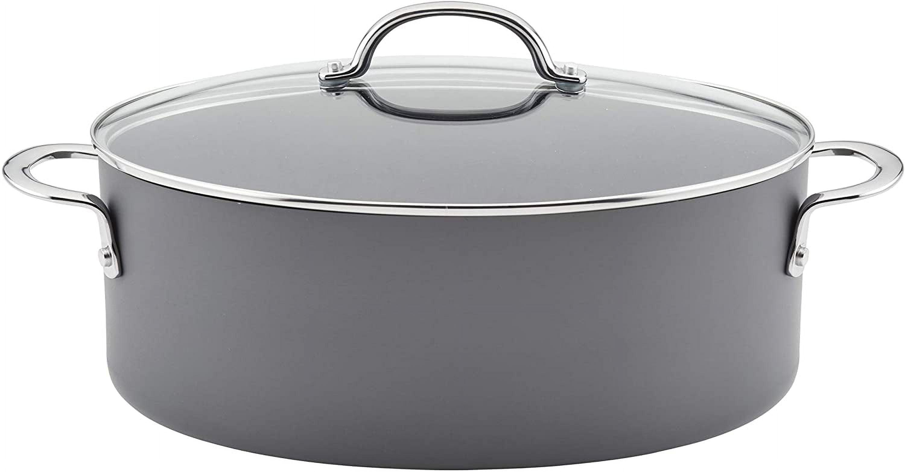 Rachael Ray 8qt Hard Anodized Nonstick Oval Pasta Pot and Braiser Gray: Tempered Glass Lid, Dishwasher & Oven Safe