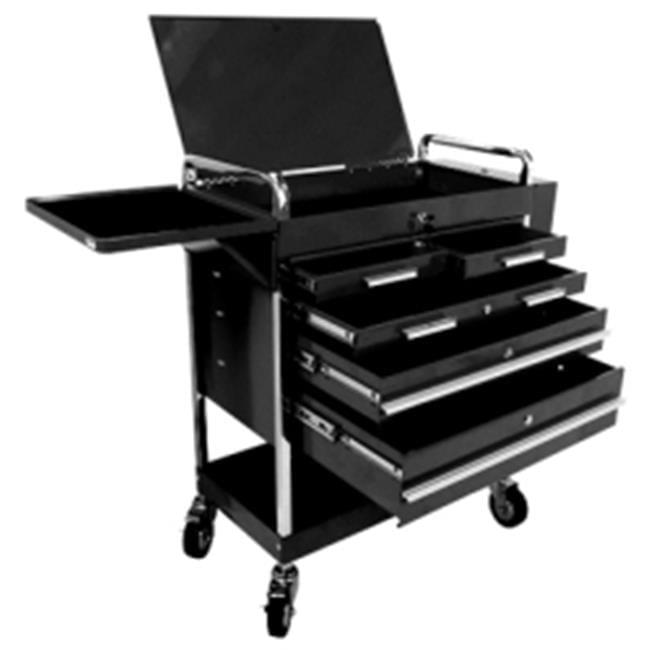 Black 5-Drawer Lockable Rolling Service Cart with Foldable Shelf