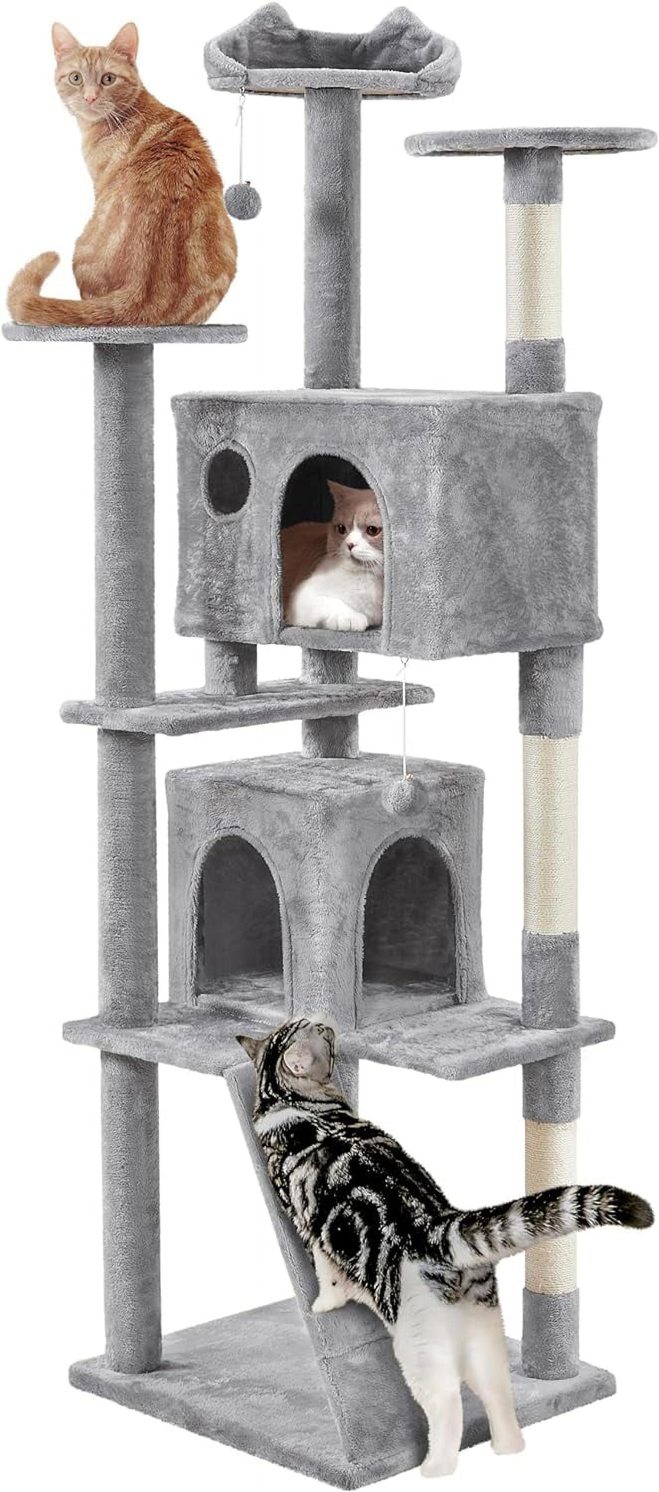 SmileMart 80″ Tall Multilevel Cat Tree with 2 Condos & 3 Scratching Posts for Kittens, Light Gray