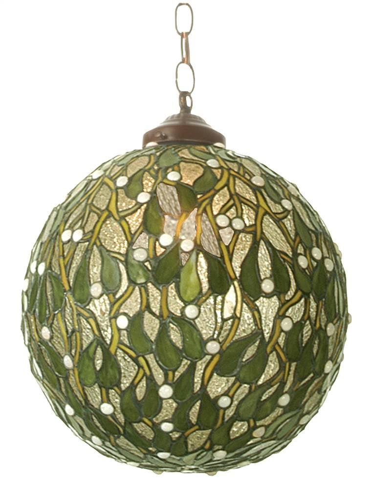 Meyda 12" Bronze Globe LED Pendant with Green Leaf Design