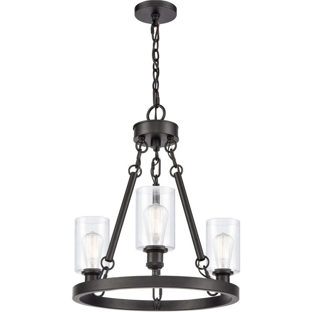 Matte Black Glass 3-Light Chandelier, 22.25" Height