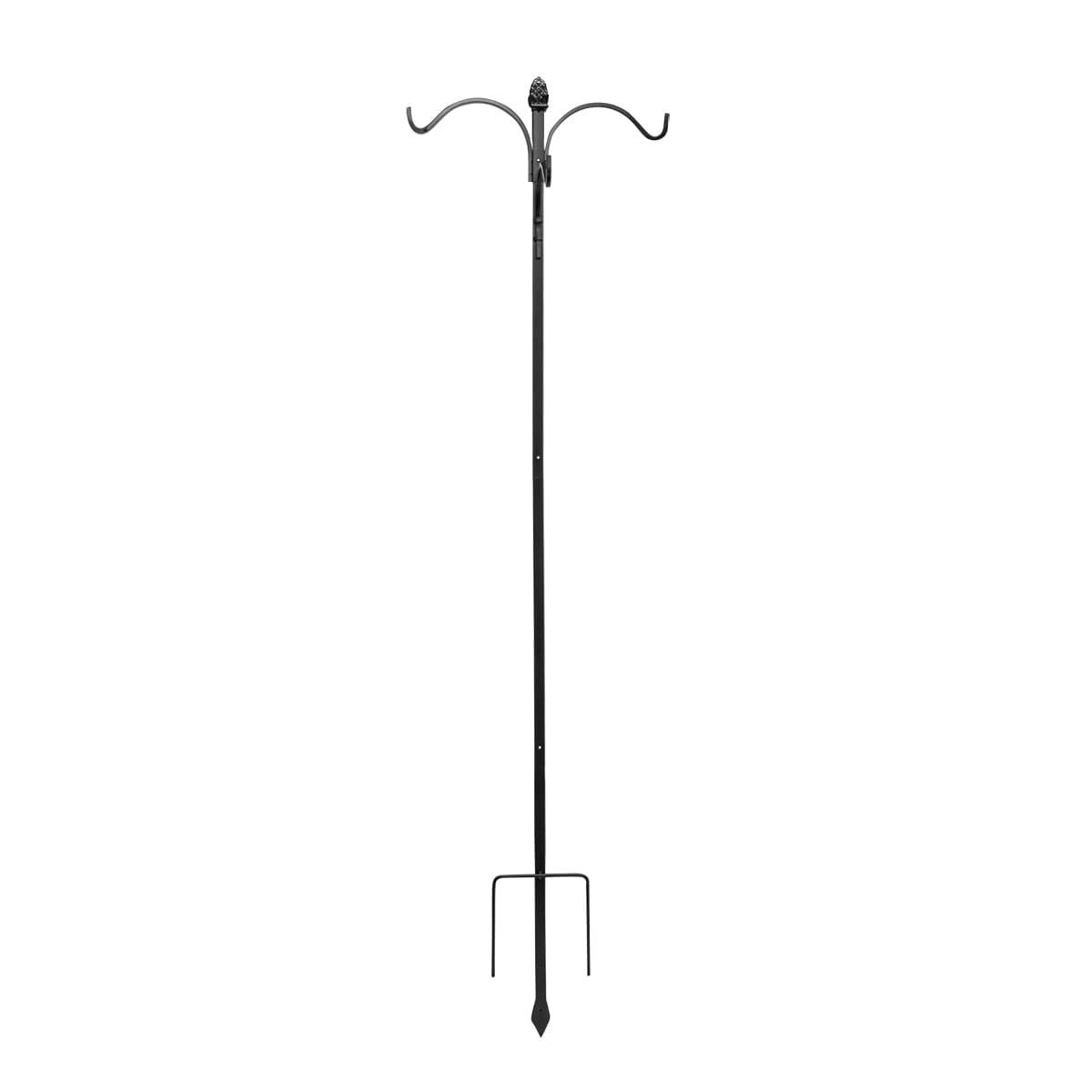 84" Black Steel Quadruple Shepherd's Hook with Pineapple Finial