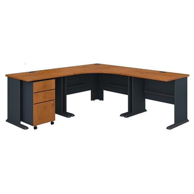 Natural Cherry L-Shape Executive Desk with Mobile File Cabinet