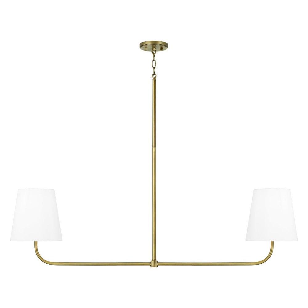 Aged Brass 2-Light Island Pendant with White Fabric Shades