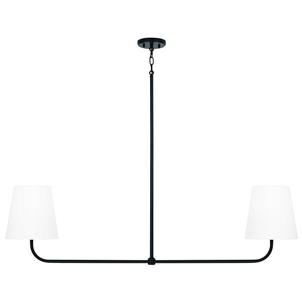 Brody Minimalist Matte Black Linear Pendant Chandelier with White Fabric Shades