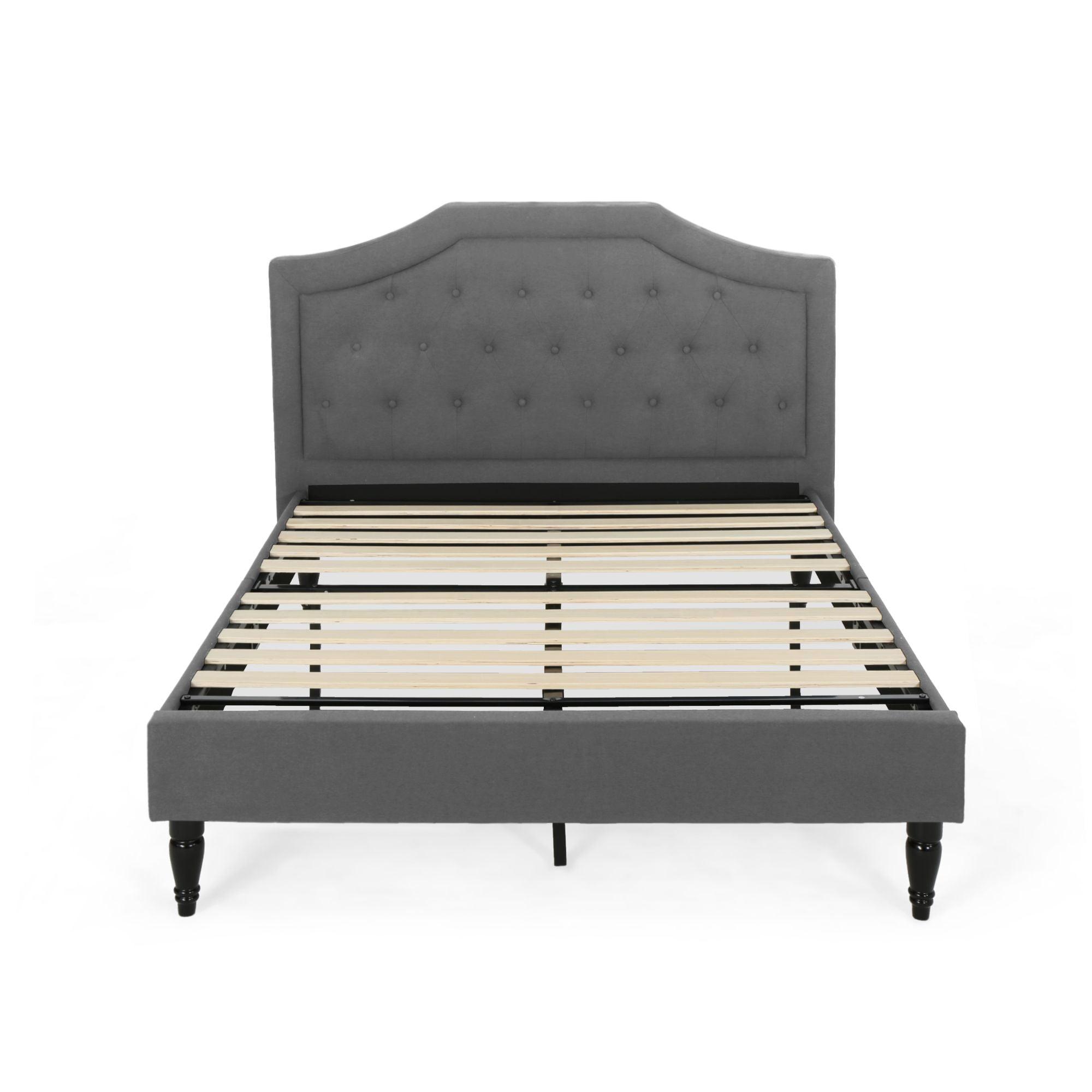 Charcoal Gray Tufted Upholstered Queen Platform Bed Frame