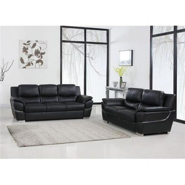 85 x 34 x 35 in. Modern Black Leather Sofa & Loveseat