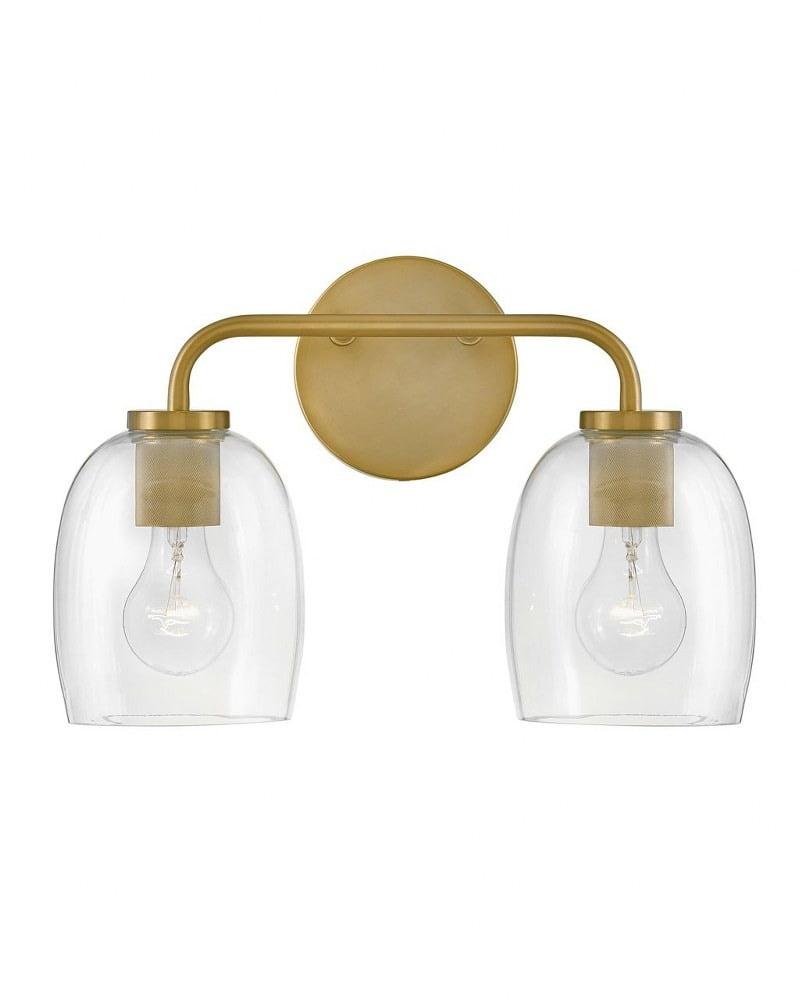 Percy Transitional 2-Light Vanity in Lacquered Brass with Clear Glass