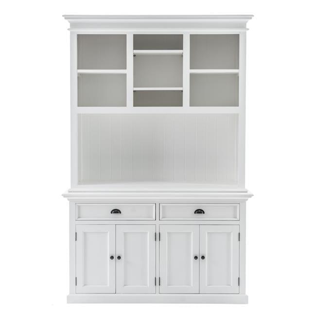 White Polished Wood China Cabinet with Adjustable Shelves