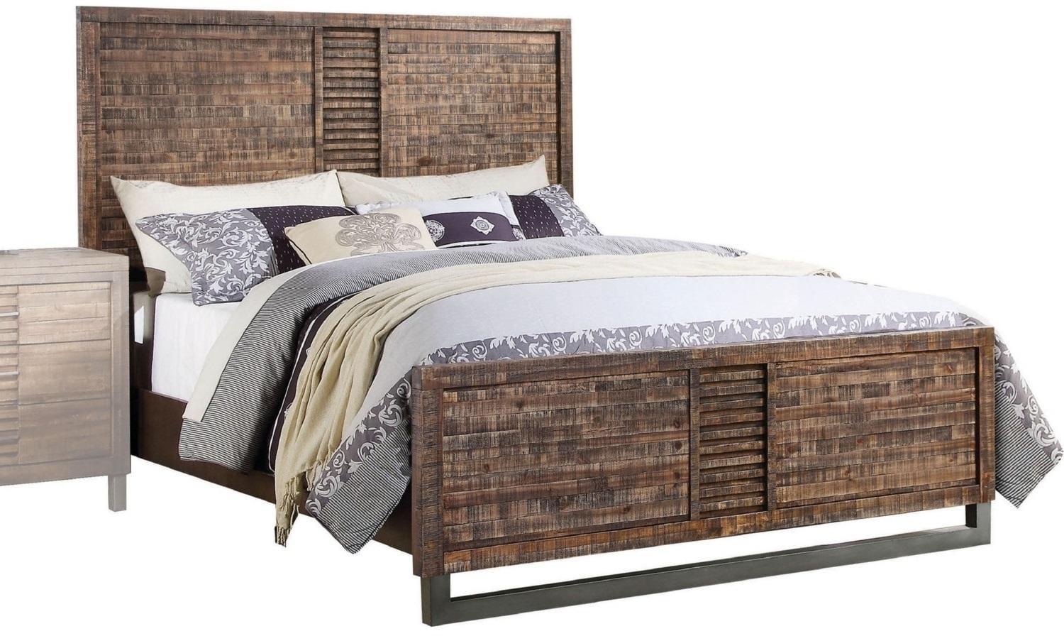 Transitional Reclaimed Oak Queen Bed with Drawer and Headboard