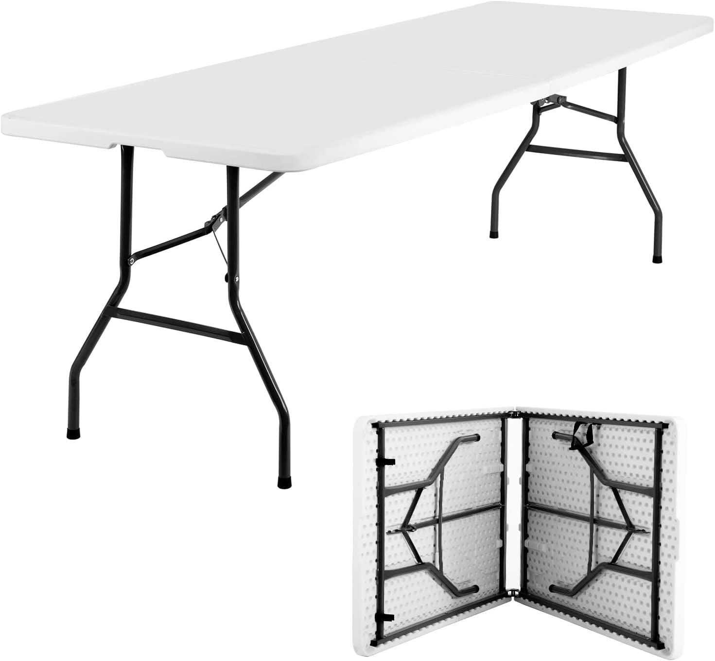 8FT White Plastic Folding Dining Table with Metal Legs