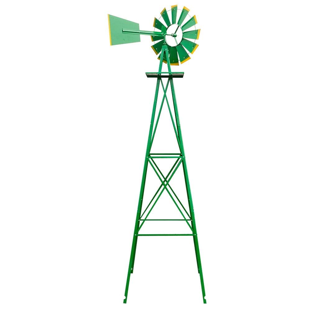 Outdoor Weather Resistant Yard Garden Windmill 8FT Gray&Red