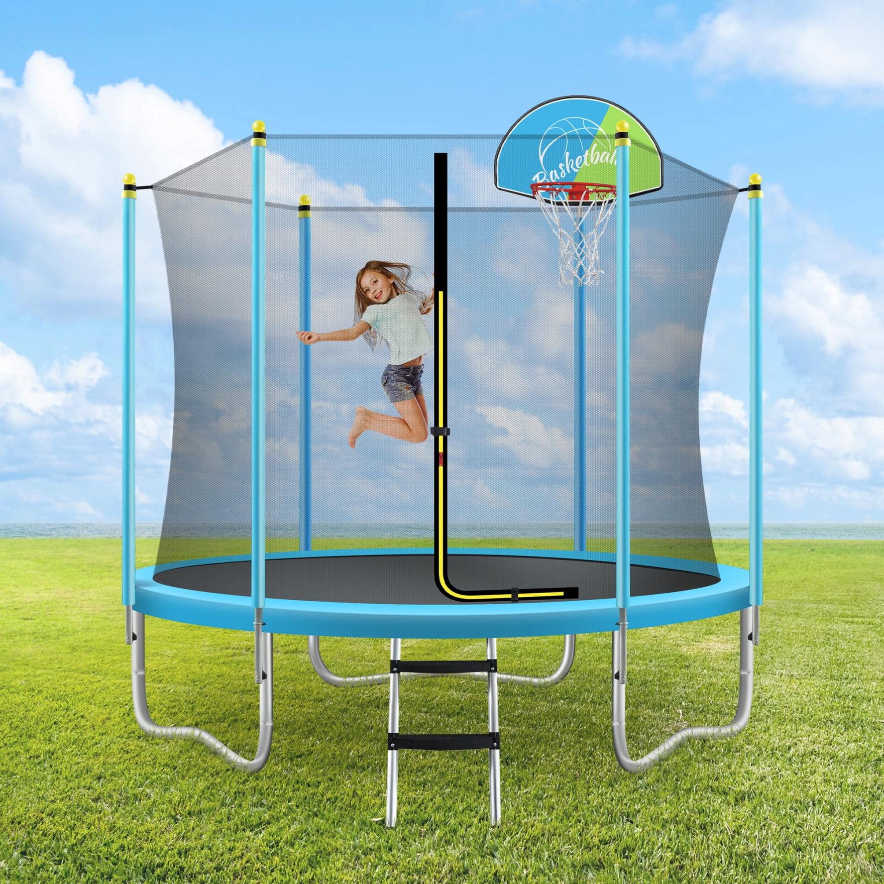 8ft Trampoline for Kids with Safety Enclosure Net, Basketball Hoop and Ladder, Outdoor Round Recreational Trampoline, for Boys Girls Birthday Gifts