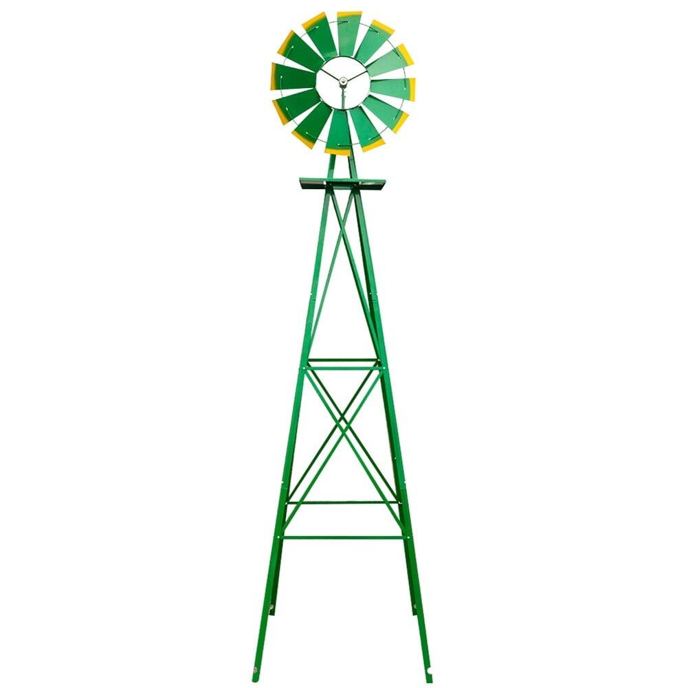 Outdoor Weather Resistant Yard Garden Windmill 8FT Gray&Red