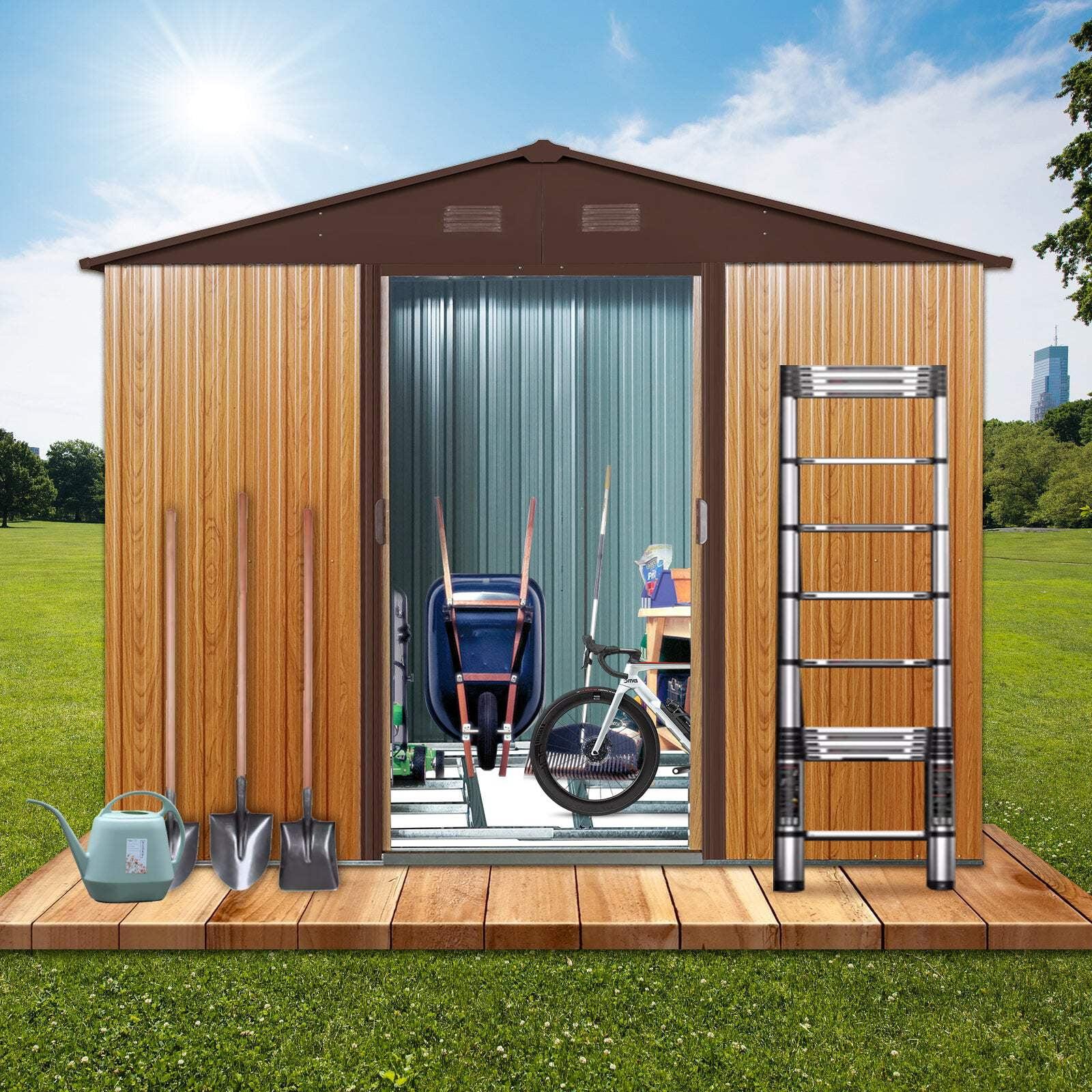 8ft x 6ft Coffee Iron Outdoor Storage Shed with Floor Base