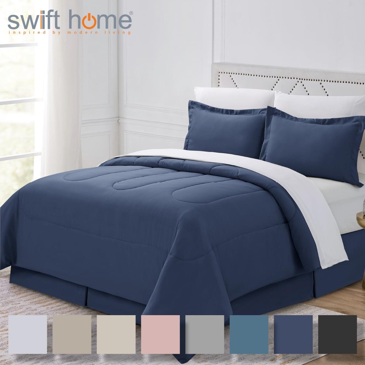Swift Home | 8-Piece Ultra Soft Solid Bed-In-A-Bag Bedding Set Indigo Full