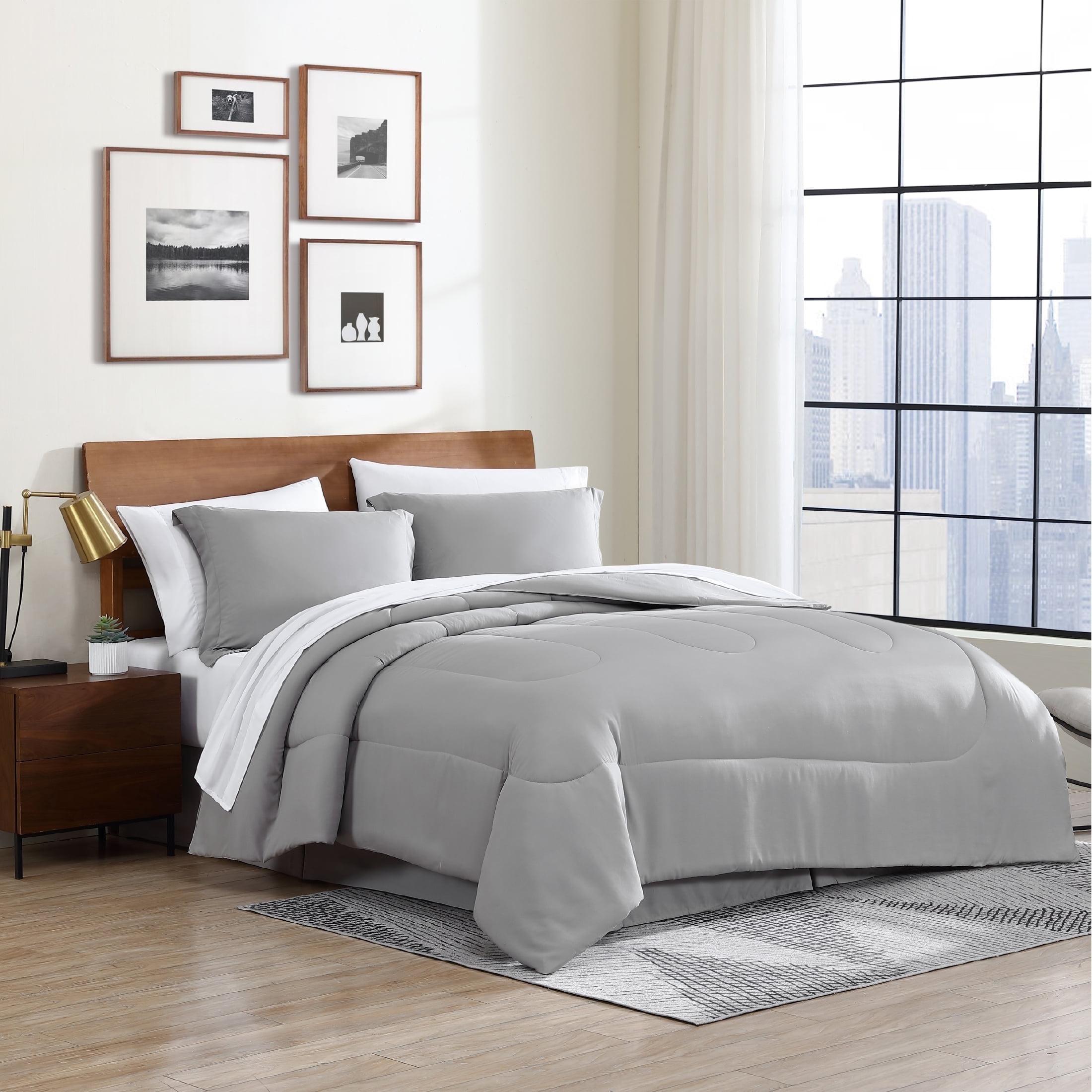 Swift Home | 8-Piece Ultra Soft Solid Bed-In-A-Bag Bedding Set Light Gray Queen