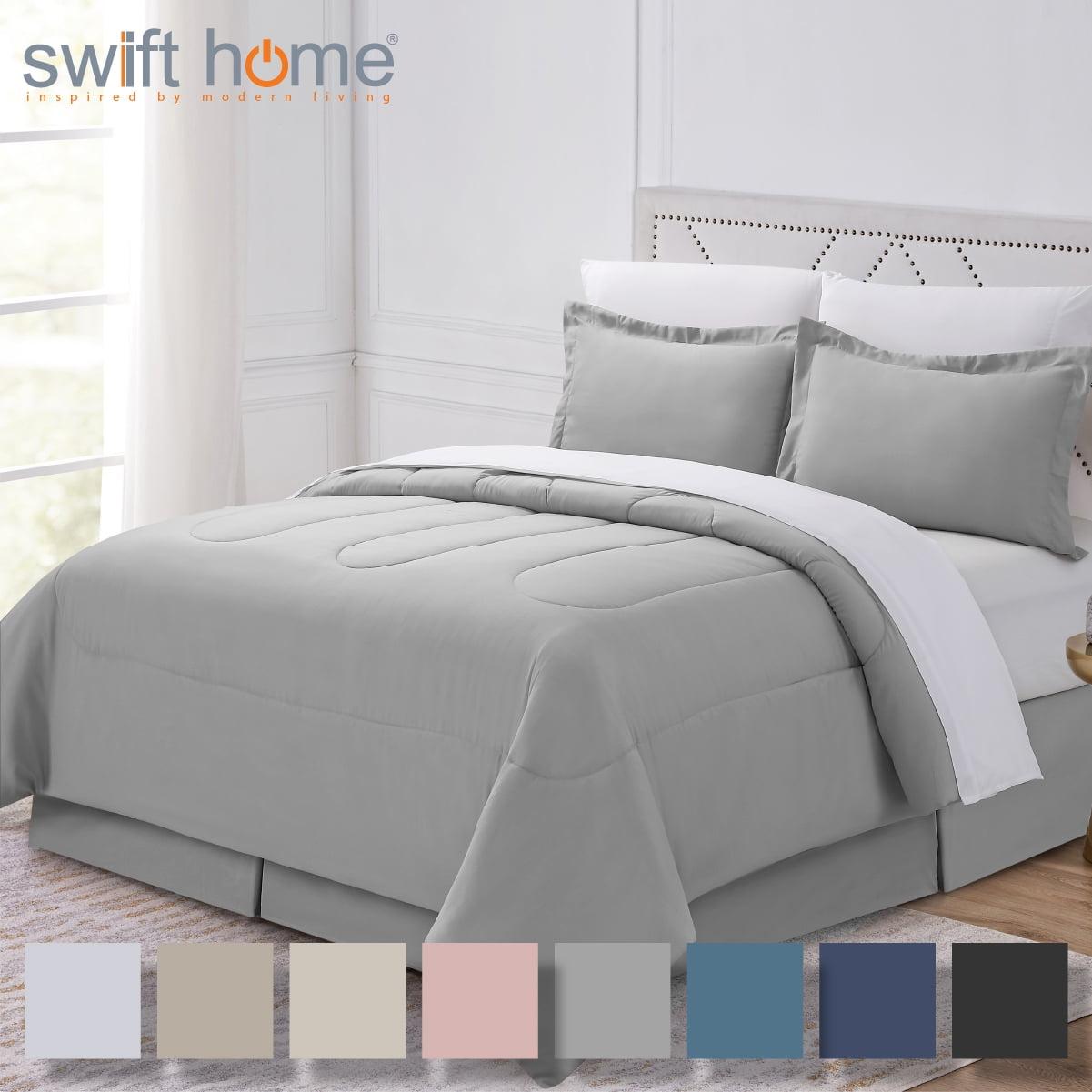 Swift Home | 8-Piece Ultra Soft Solid Bed-In-A-Bag Bedding Set Light Gray Queen
