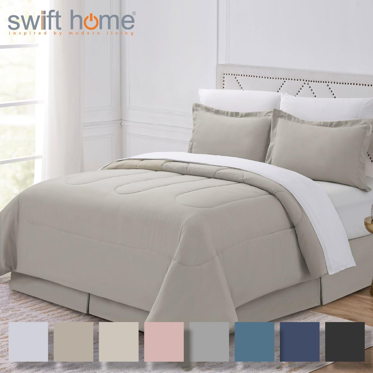 Swift Home | 8-Piece Ultra Soft Solid Bed-In-A-Bag Bedding Set Taupe Queen